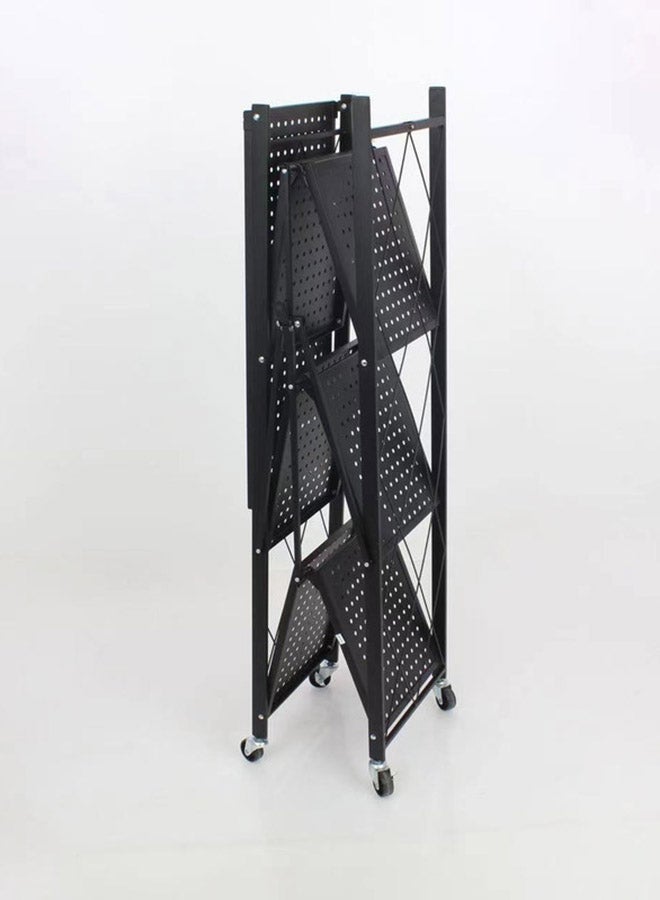 4-Layered Foldable Storage Rack With Wheels Black 34x71x124cm - Image 2