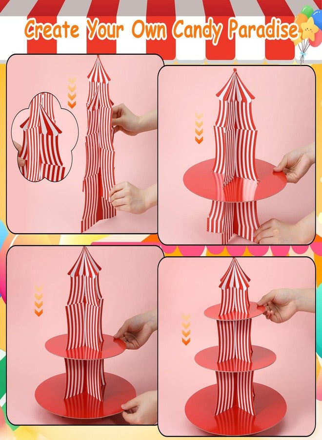 PercyEffie 4 Set Carnival Theme Ferris Wheel Centerpieces and Cupcake Stands 3 Tier Cardboard Cupcake Holder Towerwith Circus Carnival Tent Plim for Candy Desserts Theme Party - Image 3
