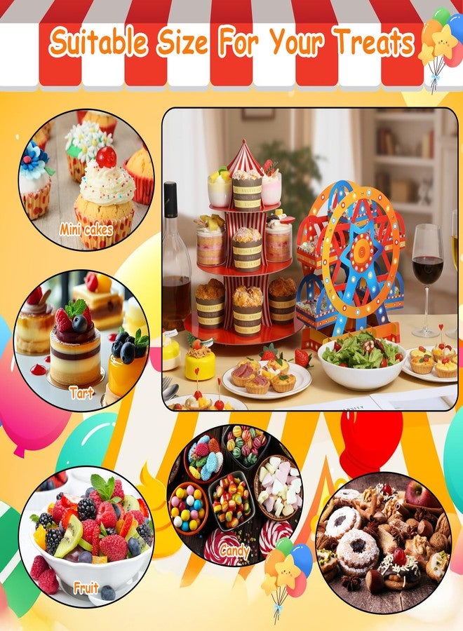 PercyEffie 4 Set Carnival Theme Ferris Wheel Centerpieces and Cupcake Stands 3 Tier Cardboard Cupcake Holder Towerwith Circus Carnival Tent Plim for Candy Desserts Theme Party - Image 4