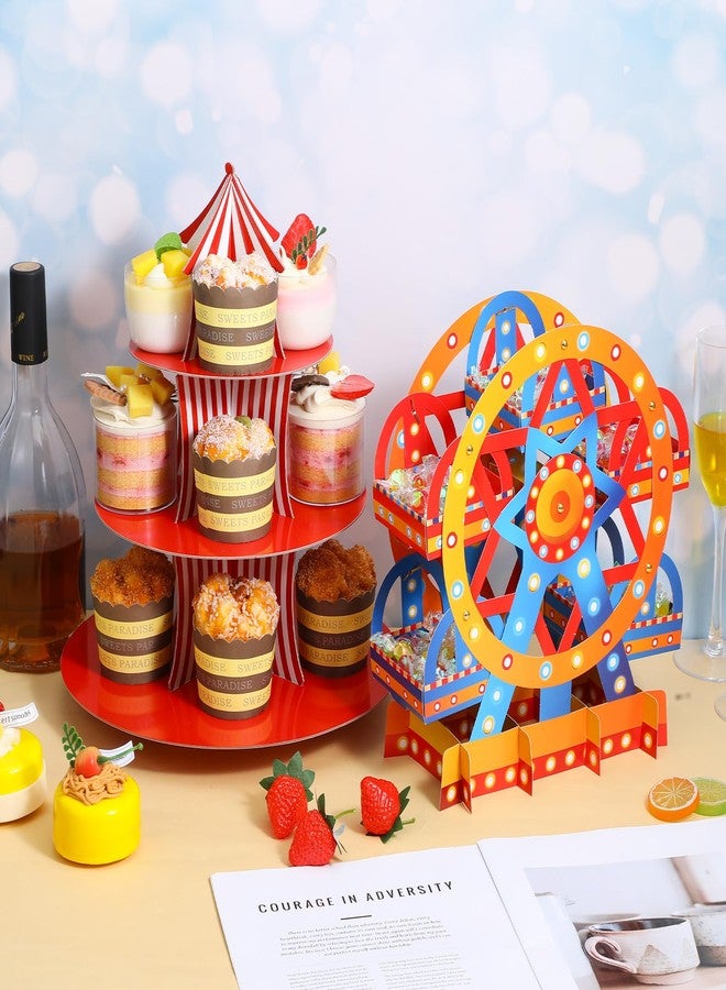PercyEffie 4 Set Carnival Theme Ferris Wheel Centerpieces and Cupcake Stands 3 Tier Cardboard Cupcake Holder Towerwith Circus Carnival Tent Plim for Candy Desserts Theme Party - Image 5
