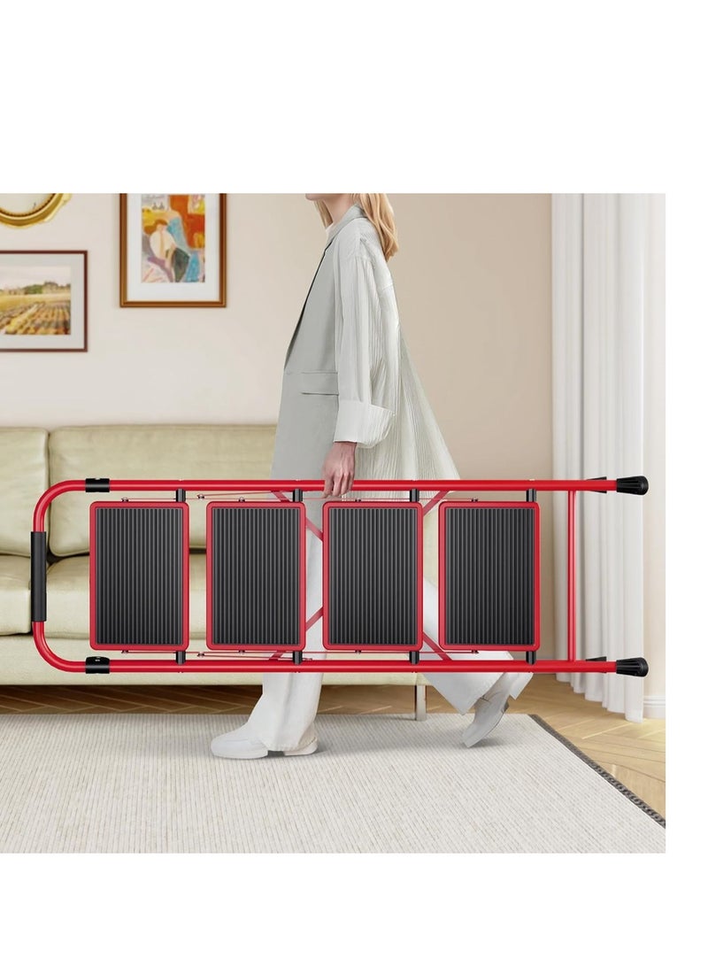 Folding Step Ladder 4 Steps Stool,Heavy-Duty Sturdy Safety Steel Tall Step Stool Ladders with Handrails & Wide Pedals for Adults Home Kitchen Office,Red  - Image 2