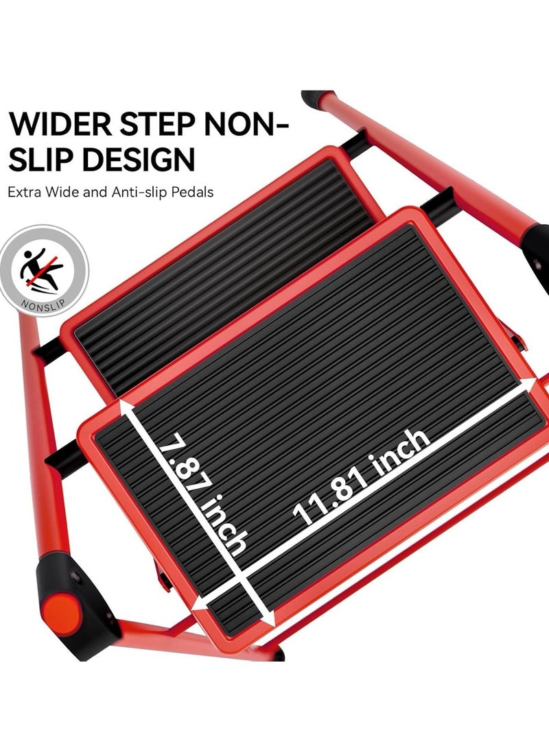 Folding Step Ladder 4 Steps Stool,Heavy-Duty Sturdy Safety Steel Tall Step Stool Ladders with Handrails & Wide Pedals for Adults Home Kitchen Office,Red  - Image 4