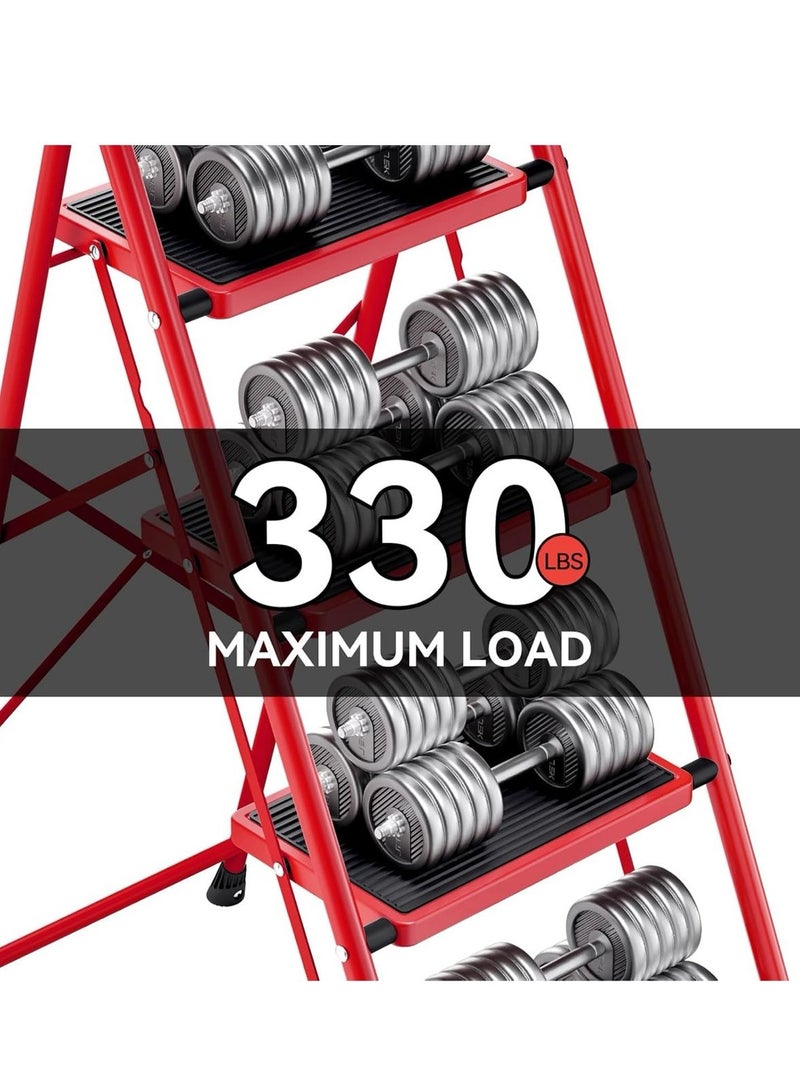 Folding Step Ladder 4 Steps Stool,Heavy-Duty Sturdy Safety Steel Tall Step Stool Ladders with Handrails & Wide Pedals for Adults Home Kitchen Office,Red  - Image 5