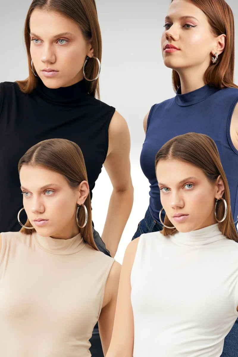 بيبانتولون BIPANTOLON Women's 4-Pack Half Turtleneck Bodysuits