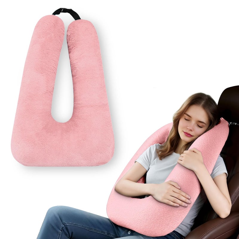 MROUEN Car Pillow for Kids  Comfort Travel Pillow for Car  Soft Cotton Support Cushion for Children and Adults on Long Trips Pink