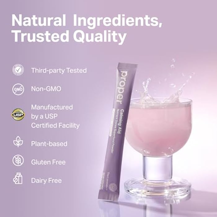 Proper, The Lavenders Calming Aid. Sleep and Relaxation Drink Mix. GABA L-Theanine Supplement with Magnesium, Lavender, Lemon Balm, and Ashwagandha. Natural Calm Stress Support Supplements - Image 5