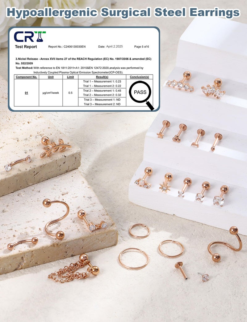 ORAZIO 16 Gauge Cartilage Earrings for Women-Hypoallergenic Surgical Stainless Steel Tragus Earring Threadless Flat Back Earrings Push in Nose Studs Rook Daith Conch Tragus Helix Piercing Jewelry R - Image 5