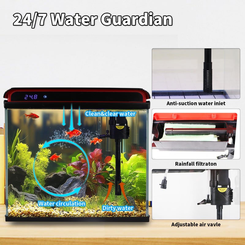 COOSPIDER Glass 10 Gallon Fish Tank Aquarium - Smart Self-Cleaning Starter Kit with 3-Color LED Light, Ultra Quiet Pump & Filter, Temperature Monitoring for Betta Fish and Shrimp - Image 4