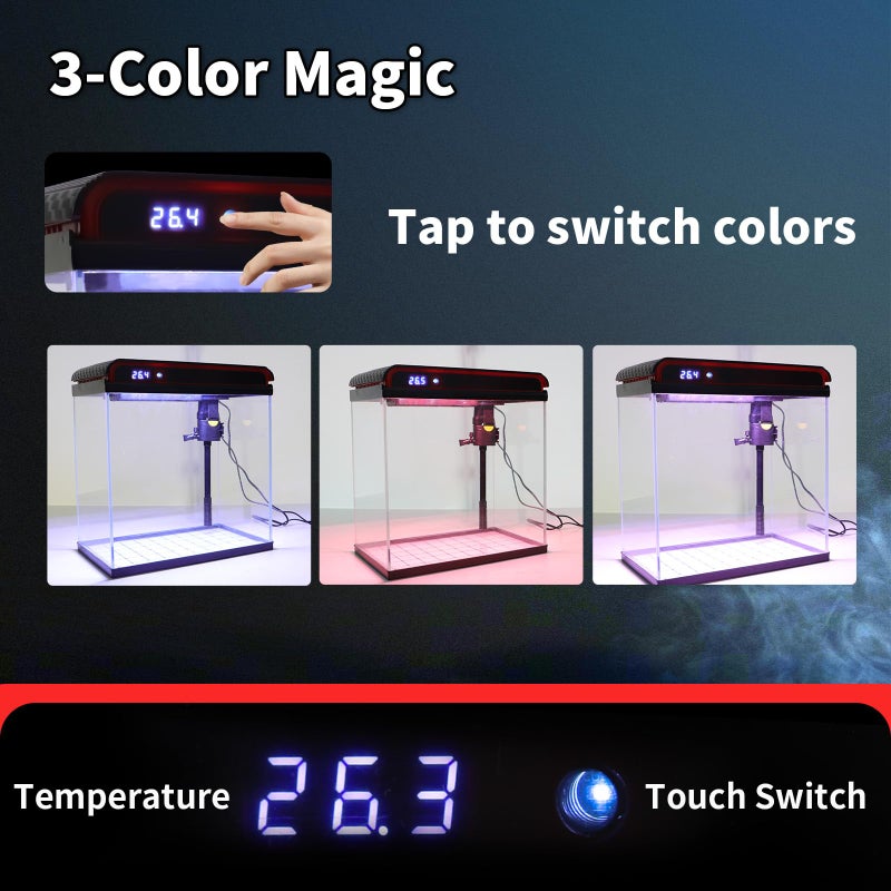 COOSPIDER Glass 10 Gallon Fish Tank Aquarium - Smart Self-Cleaning Starter Kit with 3-Color LED Light, Ultra Quiet Pump & Filter, Temperature Monitoring for Betta Fish and Shrimp - Image 5
