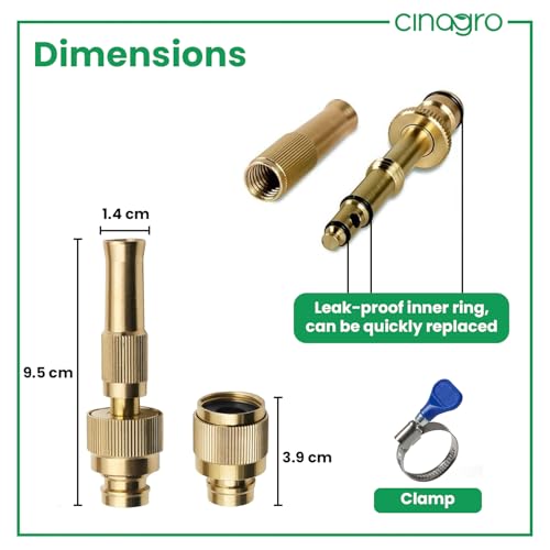 Cinagro Brass Water Spray Nozzle for 1/2" Hose Pipe for Gardening, Car Washer High Pressure Gun, Pressure Washer for Car, Water Gun, Water Pressure Gun for Car Wash, Bike Wash (with 1 Clamp) - Image 4