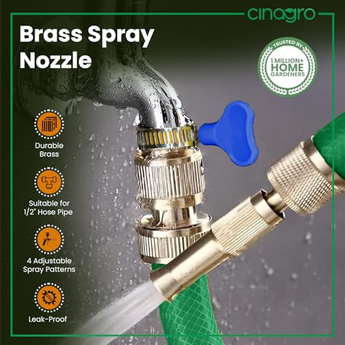 Cinagro Brass Water Spray Nozzle for 1/2" Hose Pipe for Gardening, Car Washer High Pressure Gun, Pressure Washer for Car, Water Gun, Water Pressure Gun for Car Wash, Bike Wash (with 1 Clamp) - Image 2