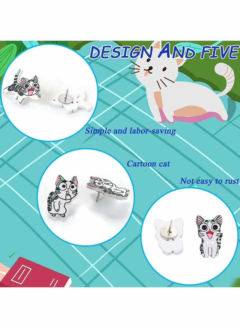KASTWAVE Push Pins, 9Pcs Animal Cat Push Pins Small Wooden Thumb Tacks Steel Point Pushpin Wooden Head Map Pushpins Cartoon Cat Push Pins for Cork Bulletin Board,Fabric Marking,Crafts and Office Organization - Image 3