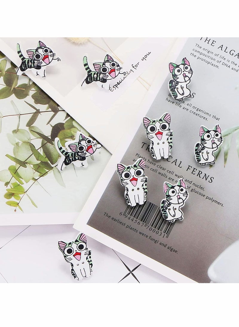 KASTWAVE Push Pins, 9Pcs Animal Cat Push Pins Small Wooden Thumb Tacks Steel Point Pushpin Wooden Head Map Pushpins Cartoon Cat Push Pins for Cork Bulletin Board,Fabric Marking,Crafts and Office Organization - Image 1