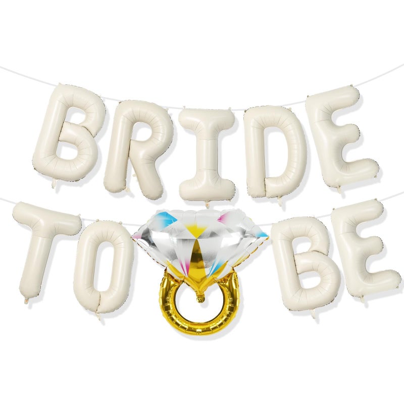 Paeyeq Beige Bachelorette Party Decorations Cream White Sand Bride To Be Bridal Shower Letter Balloons Banner with Diamond Ring Mylar Foil Balloon for Engagement Wedding Photo Booth Hen Room Party Decor - Image 2