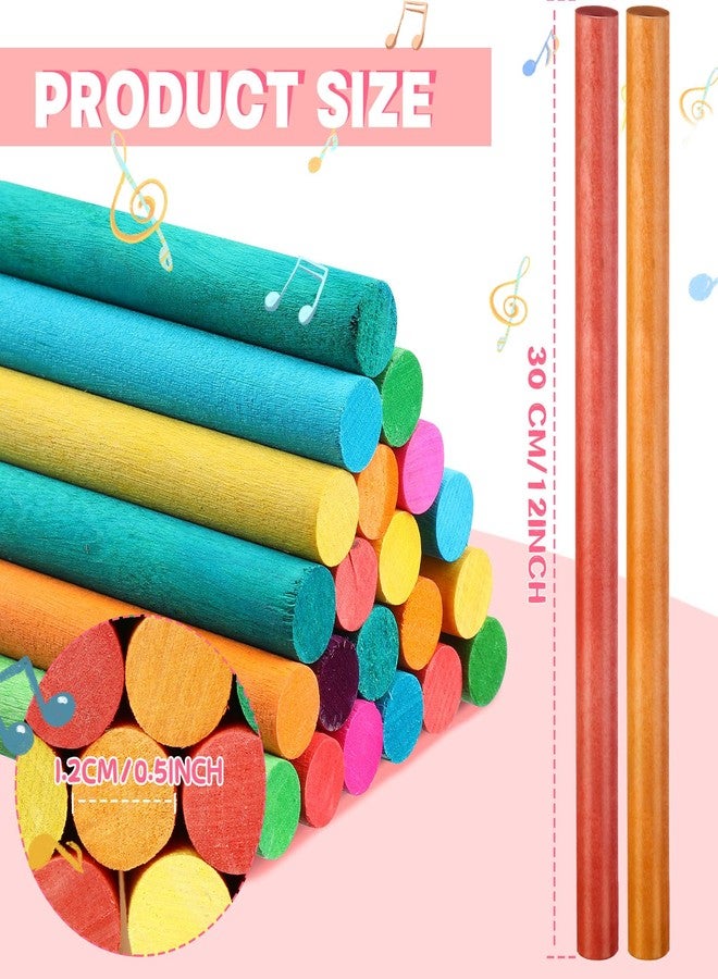 Yookeer يوكير 24 قطعة عصي إيقاع للأطفال بالجملة 12 بوصة عصي لومي خشبية ألعاب موسيقية 8 ألوان آلات موسيقية للأطفال البنات الأولاد toddlers فصل دراسي روضة أطفال إيقاع - Image 2