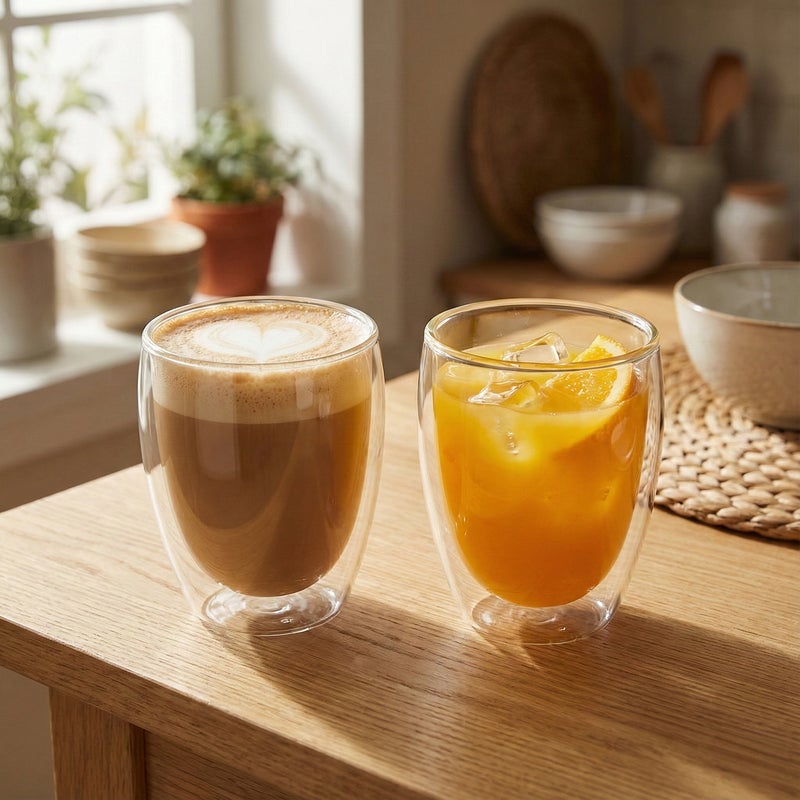 كويزين أرت طقم أكواب زجاجية مزدوجة الجدار من زجاج البورسليكات من كويزين آرت، سعة 350 مل، مكون من قطعتين | أكواب شفافة مقاومة للحرارة للشاي والقهوة واللاتيه | أواني زجاجية معزولة آمنة للاستخدام في الميكروويف وغسالة الصحون - Image 3