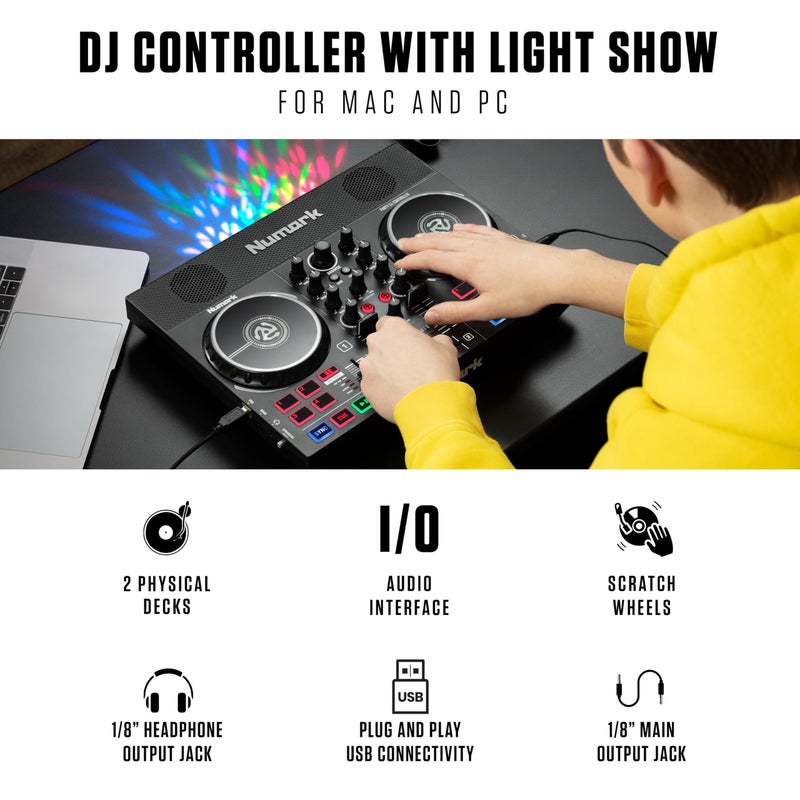Numark Party Mix Live - DJ Controller with Built in Speakers, Party Lights and DJ Mixer, Complete Dj Set with Mixer and Audio Interface + Serato DJ Lite - Image 2