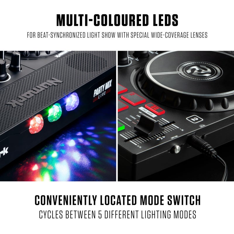 Numark Party Mix Live - DJ Controller with Built in Speakers, Party Lights and DJ Mixer, Complete Dj Set with Mixer and Audio Interface + Serato DJ Lite - Image 4