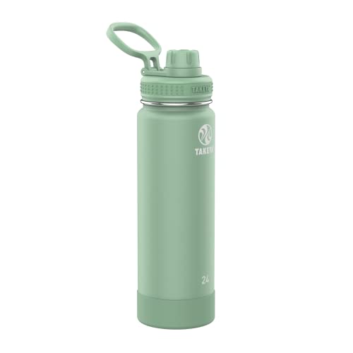 Takeya Actives Water Bottle with Spout Lid - Bottle with Double Stainless Steel Insulation - Dishwasher Safe & BPA-Free - Bottle with Spout Lid & Removable Bumper - 24 oz, Cucumber - Image 1