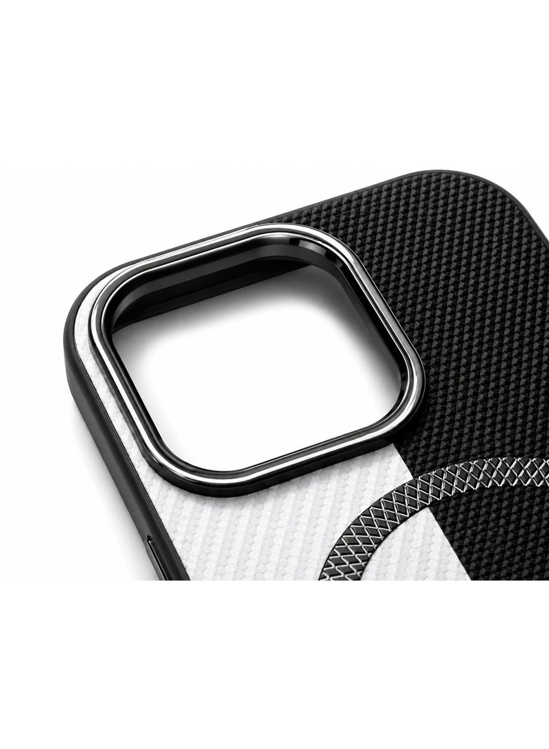 Cmax Premium Black & White Carbon Texture MagSafe Protective Case with Raised Camera Guard and Metal Buttons for iPhone 15 Pro Max - Image 5