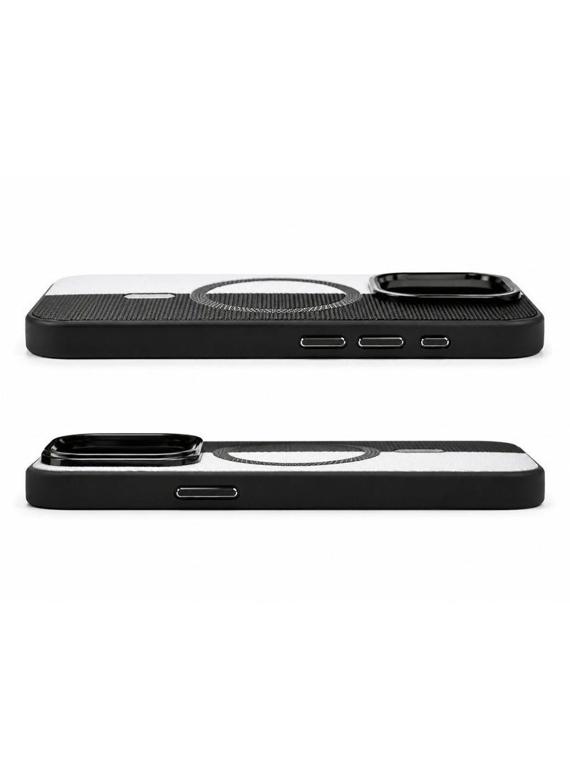 Cmax Premium Black & White Carbon Texture MagSafe Protective Case with Raised Camera Guard and Metal Buttons for iPhone 15 Pro Max - Image 3
