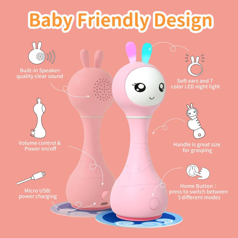 alilo Smarty Bunny Baby Rattle Musical Light Up Toys, Infants Newborns Baby Toys 0-3-6-12-18-24 Months,1 Year Old Boy Girl Gifts, 4 Music Modes and Color Recognition Function with 9 Color Card - Image 5