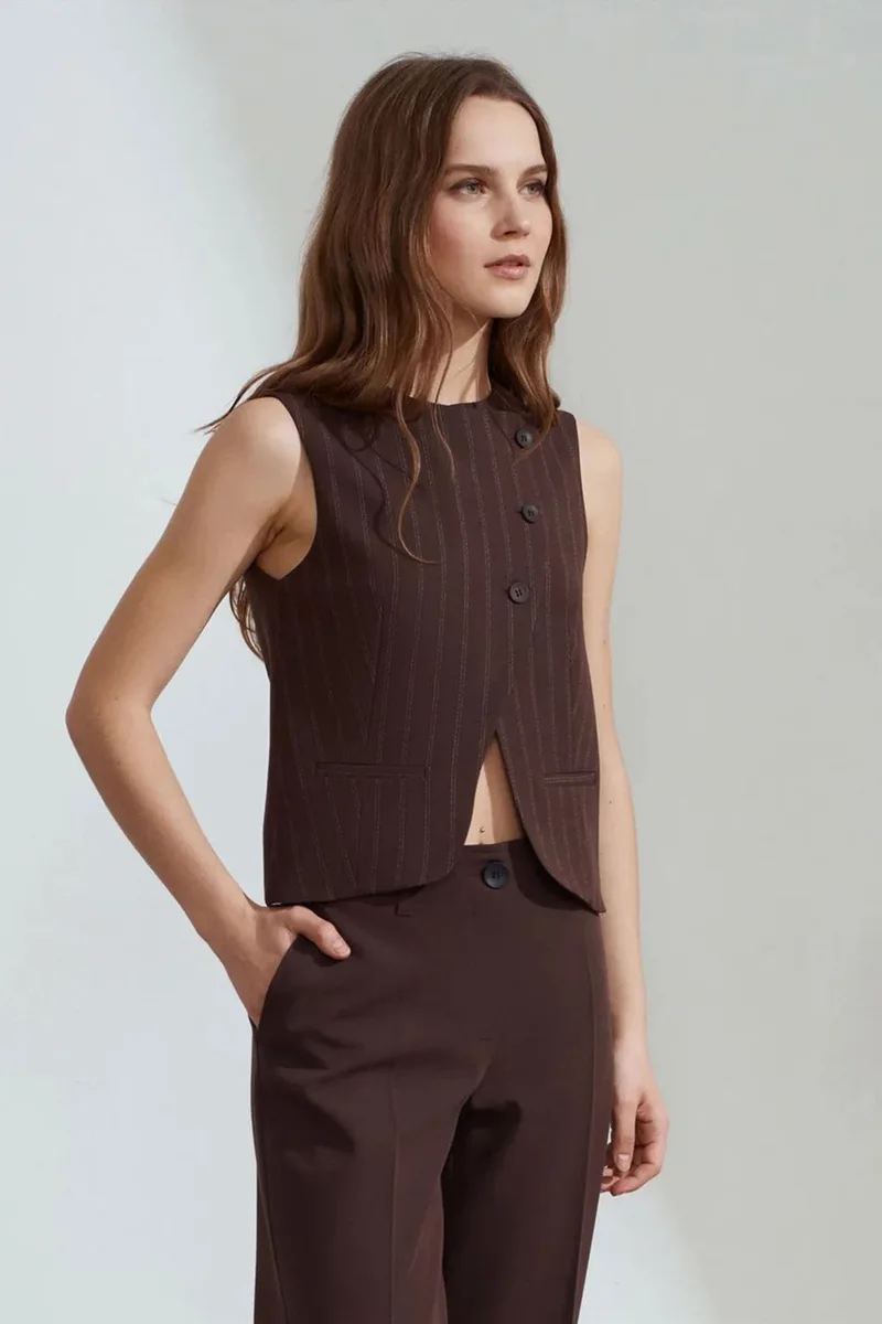 DILVIN Striped Woven Waistcoat With Buttons