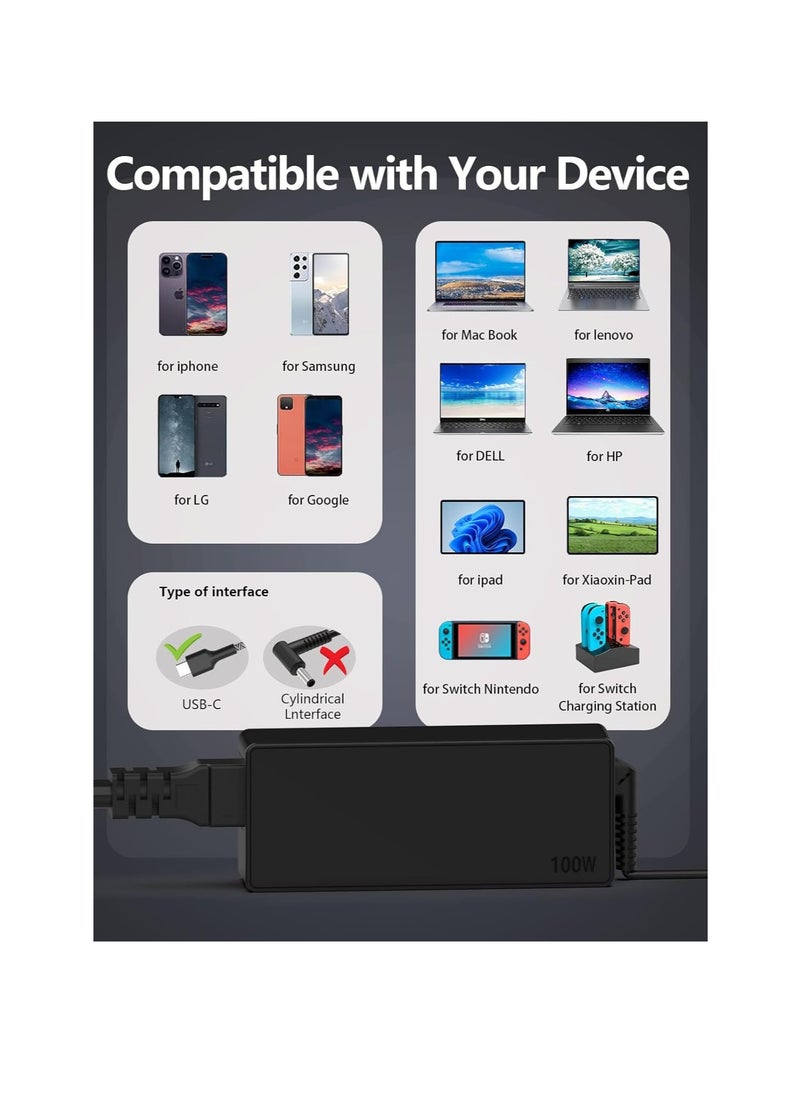 Terabyte - Universal Laptop Charger PD 100W 90W USB C Power Adapter, Type C Power Supply Cord for MacBook Lenovo Dell HP Gateway Asus Acer Samsung LG Sony Monitor TV and More Type C Devices C0077 - Image 1