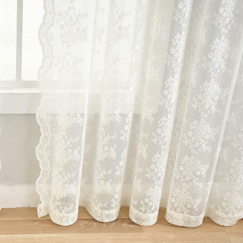 YJ YANJUN Ivory 105 inch Curtains 2 Panels for Living Room Rod Pocket Lace Floor to Ceiling Drapes for Patio Sliding Glass Door Custom Scalloped Edges Voile Sheer Panels 52"" W x 105"" L Cream/Off White - Image 4