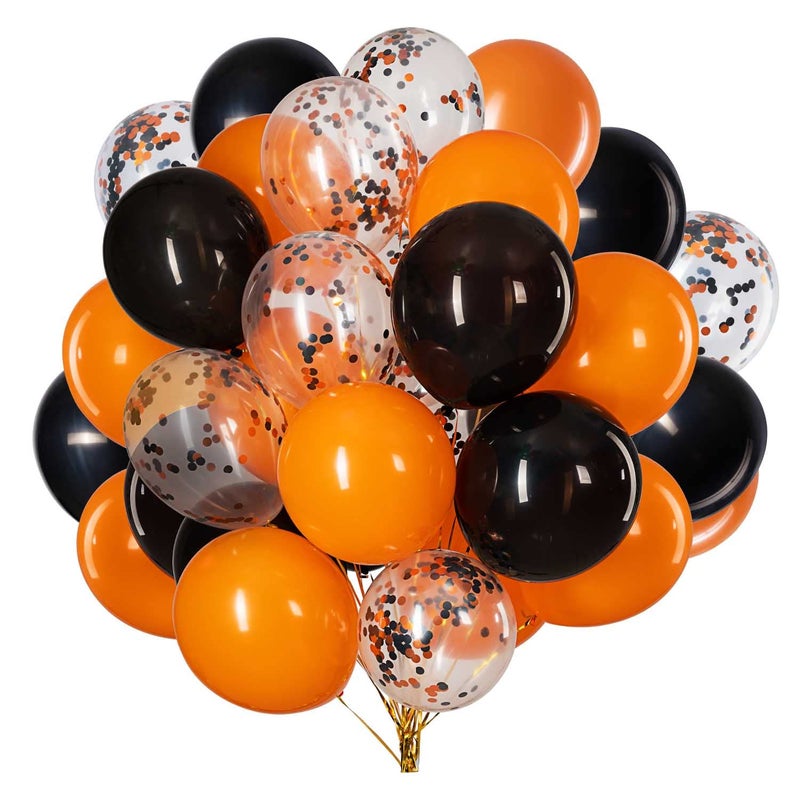 WOPARTY Orange and Black latex Balloons Orange Black Confetti Balloon Pack of 50Party helium balloon Halloween Party Decorations Supplies 3 Style12 Inch - Image 3