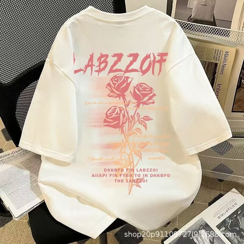 Hong Kong Style Short-Sleeved T-Shirt Men'S Korean Style Ins Style Printed Loose Trendyy Youth Large Size Half-Sleeve - Image 1