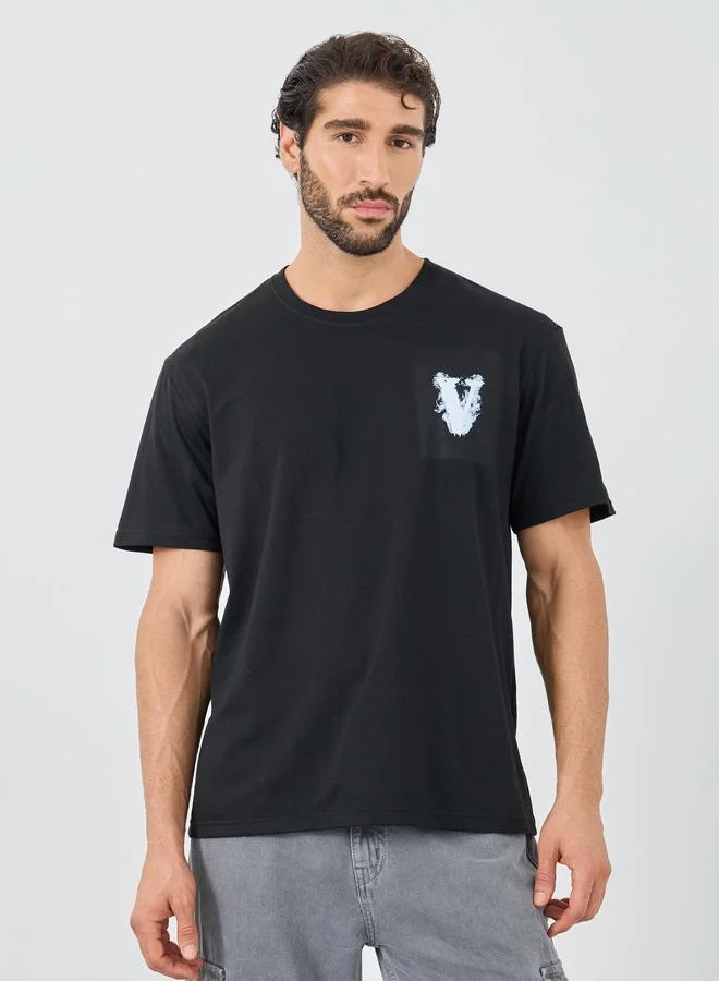 ستايلي Styli Back V Graphic Print Crew Neck Oversized T-Shirt
