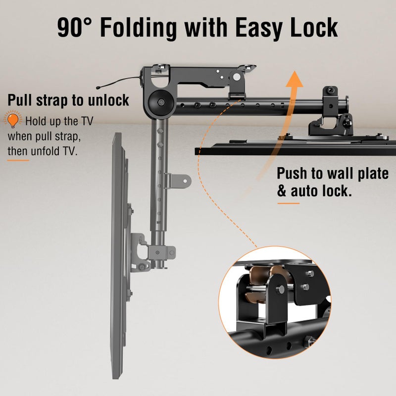 ELIVED Flip Down Ceiling TV Mount for Most 14-40 Inch TVs, Floding TV Mount for Flat and Pitched Roof, Height Adjustable Full Motion tv Bracket 360Â° Swivel, Max VESA 200x200mm, up to 22 Lbs, YD3030 - Image 4