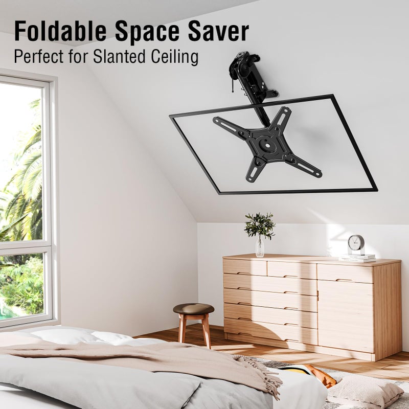 ELIVED Flip Down Ceiling TV Mount for Most 14-40 Inch TVs, Floding TV Mount for Flat and Pitched Roof, Height Adjustable Full Motion tv Bracket 360Â° Swivel, Max VESA 200x200mm, up to 22 Lbs, YD3030 - Image 2