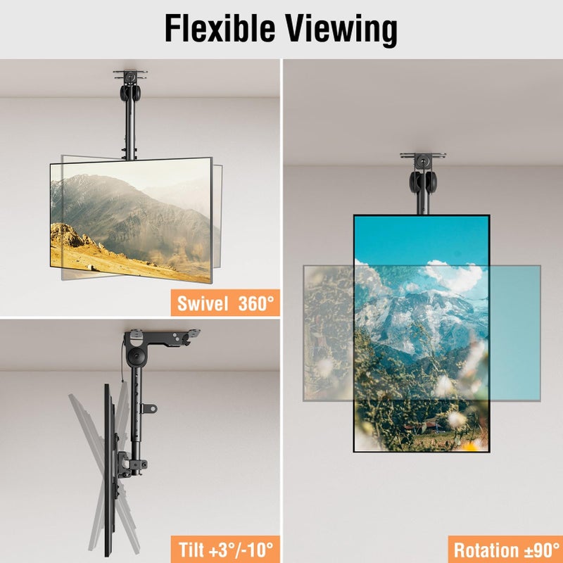 ELIVED Flip Down Ceiling TV Mount for Most 14-40 Inch TVs, Floding TV Mount for Flat and Pitched Roof, Height Adjustable Full Motion tv Bracket 360Â° Swivel, Max VESA 200x200mm, up to 22 Lbs, YD3030 - Image 5