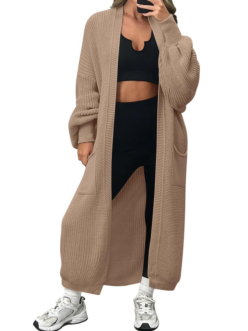 LILLUSORY Womens Long Cardigan Fall Sweater 2025 Plus Size Oversized Chunky Ribbed Cable Knit Cozy Coat Outfit Clothes Coatigan Jacket Fashion Trendy Winter Khaki S - Image 1