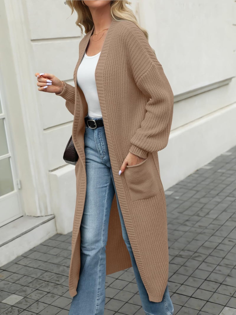 LILLUSORY Womens Long Cardigan Fall Sweater 2025 Plus Size Oversized Chunky Ribbed Cable Knit Cozy Coat Outfit Clothes Coatigan Jacket Fashion Trendy Winter Khaki S - Image 3