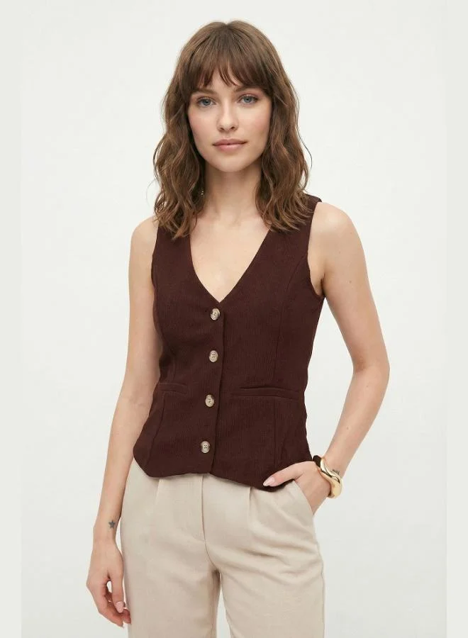 Lela Lela Fittili Regular Fit V-Neck Buttoned Vest Women's VEST 5866559