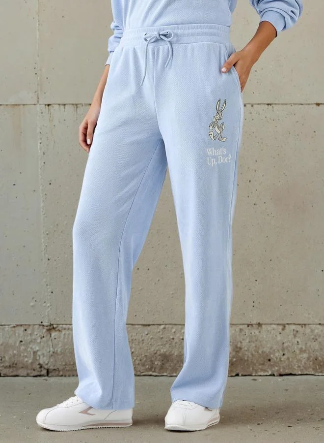 SP Characters Mid-Rise Polyester Blend Wide Leg Pants with Bugs Bunny Print