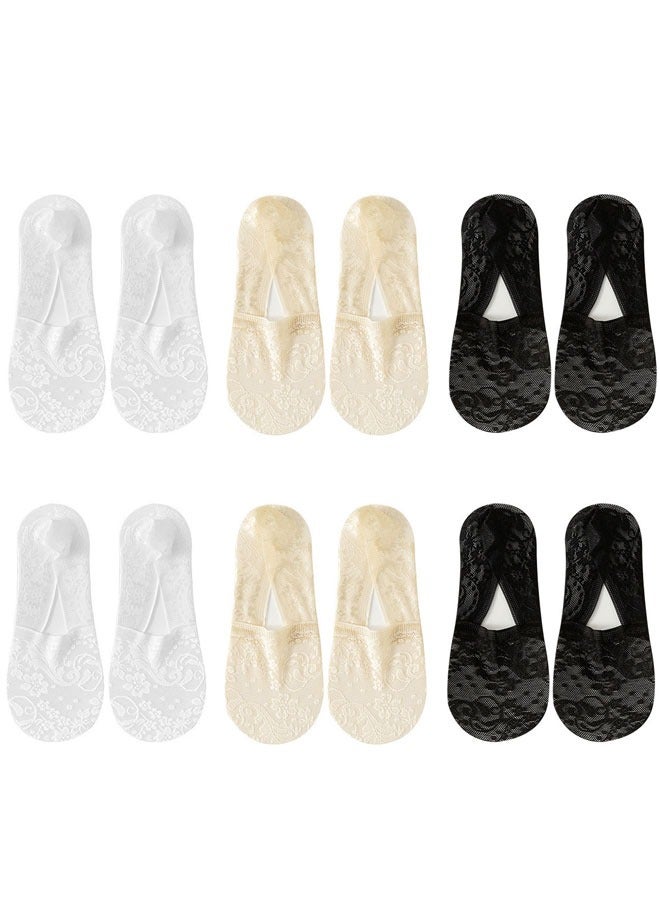 HAWAWA 6 Pairs Non-slip Ankle Socks Low Cut Flat Invisible Liner Socks Non Slip Lace Cotton Casual Boat Socks for High Heels Flats Women - Image 1