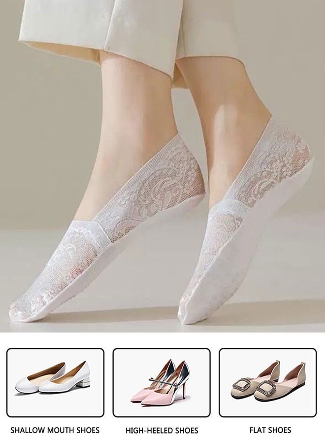 HAWAWA 6 Pairs Non-slip Ankle Socks Low Cut Flat Invisible Liner Socks Non Slip Lace Cotton Casual Boat Socks for High Heels Flats Women - Image 4