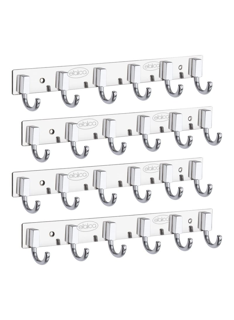 Etalica Hardware Etalica Hardware Stainless Steel Classy 6 Pin Cloth Hanger Door Wall Hooks Rail Set for Hanging Clothes Towel Pack of 4  - Image 1