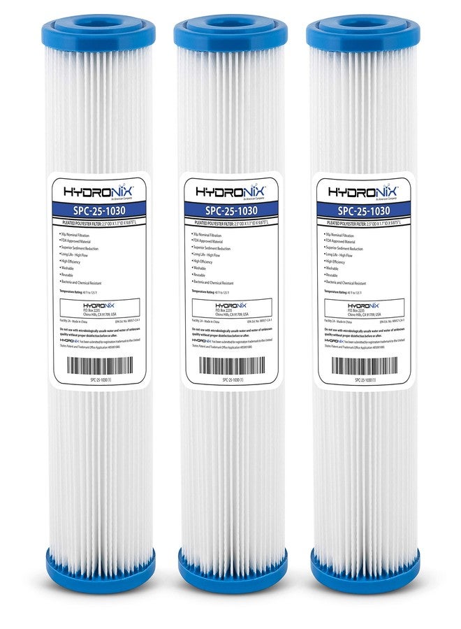Hydronix HX-SPC-25-1030/3 Universal Whole House Sediment Pleated Water Filter Washable Reusable 2.5" x 10", 30 Micron 3 Pack, White - Image 1