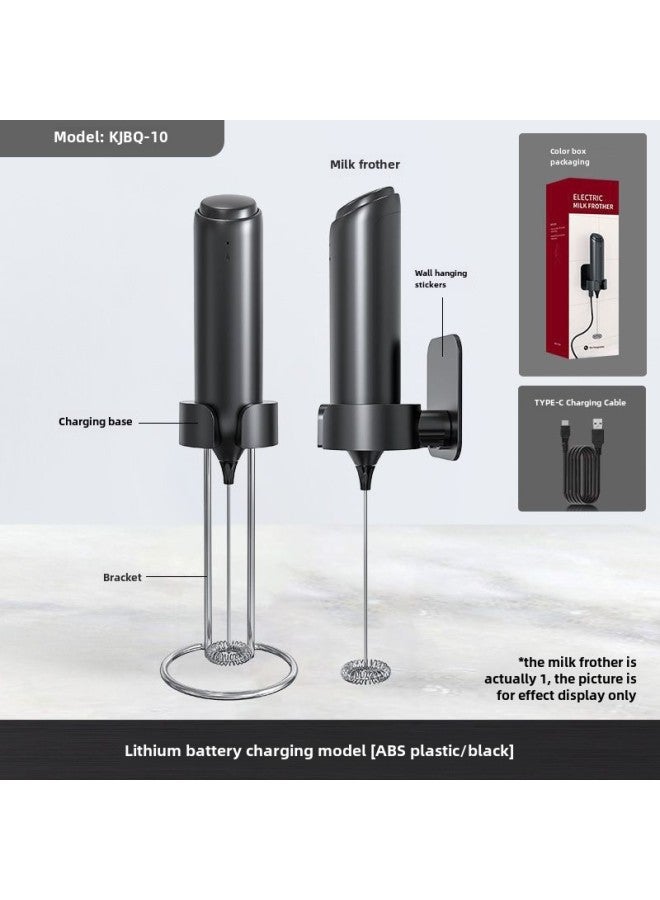 Creative Mini Smart Electric Milk Frother Coffee Frother Kitchen Utensils Handheld Egg Beater Daily Use Durable-Color:E  Black/ABS Plastic Material/electric Milk Frother + Charging Base Bracket + Wall Mount + TypeC Charging Line  - Image 1