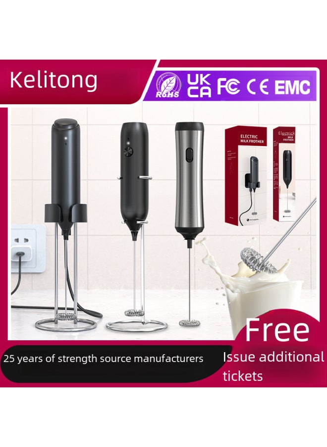 Creative Mini Smart Electric Milk Frother Coffee Frother Kitchen Utensils Handheld Egg Beater Daily Use Durable-Color:E  Black/ABS Plastic Material/electric Milk Frother + Charging Base Bracket + Wall Mount + TypeC Charging Line  - Image 2