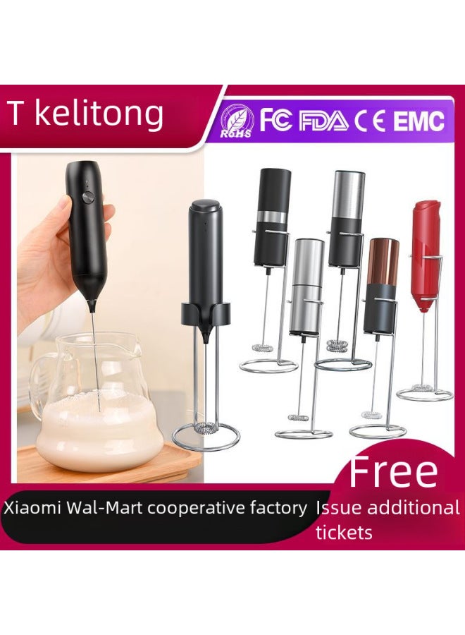 Creative Mini Smart Electric Milk Frother Coffee Frother Kitchen Utensils Handheld Egg Beater Daily Use Durable-Color:E  Black/ABS Plastic Material/electric Milk Frother + Charging Base Bracket + Wall Mount + TypeC Charging Line  - Image 3