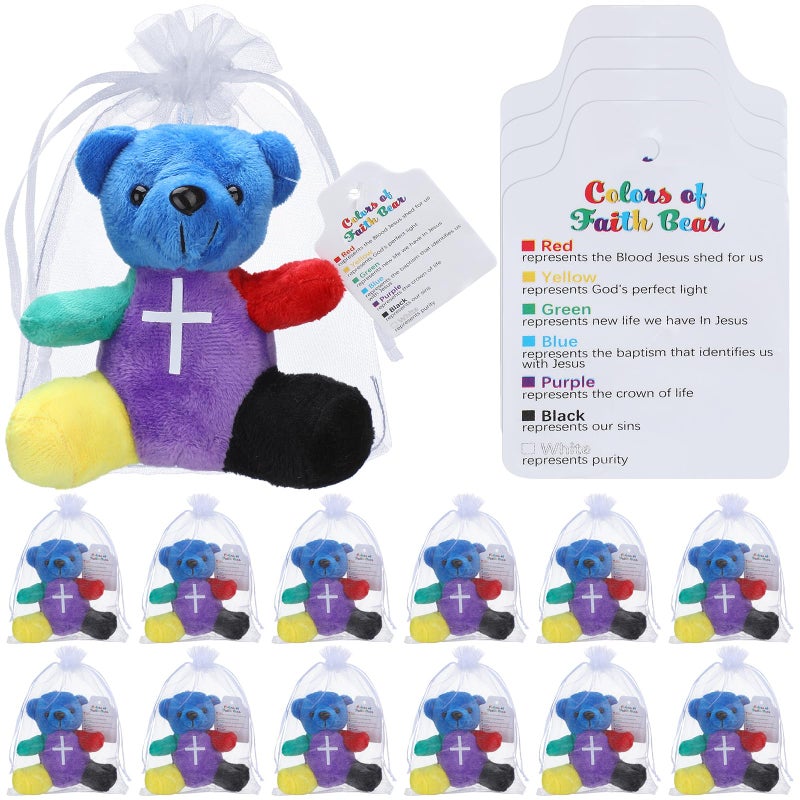 Silipull 18 Pcs Rainbow Faith Stuffed Bears 4 Religious Plush Christian Mini Bible Verse Bears for Party Favor Gift Box Stuffers - Image 3