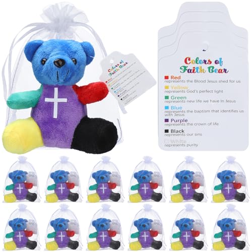 Silipull 18 Pcs Rainbow Faith Stuffed Bears 4 Religious Plush Christian Mini Bible Verse Bears for Party Favor Gift Box Stuffers - Image 1