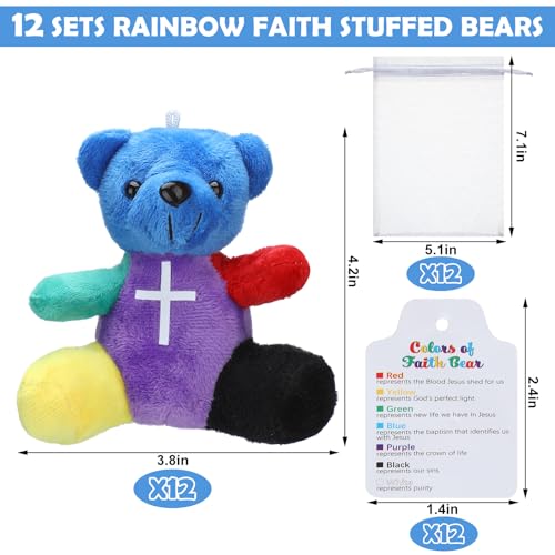 Silipull 18 Pcs Rainbow Faith Stuffed Bears 4 Religious Plush Christian Mini Bible Verse Bears for Party Favor Gift Box Stuffers - Image 5