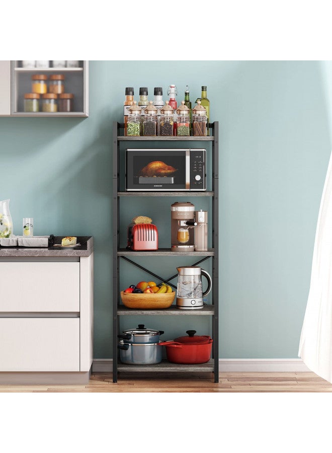 Denkee Denkee 5-Tier Bakers Rack for Kitchen with Storage, Industrial Microwave Stand Oven Shelf, Free Standing Kitchen Stand Storage Shelf (23.62 L x 15.75 W x 60.24 H, Grey)  - Image 1
